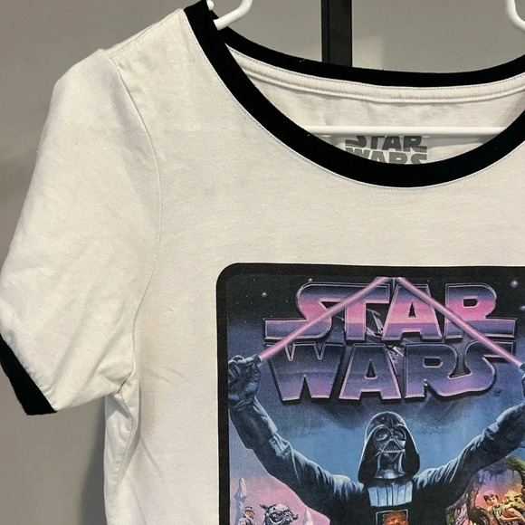 Star Wars Ringer Tee Darth Vader Black & White L Her Universe Hot Topic - Picture 3 of 3